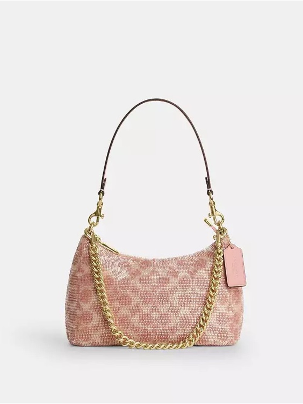 NWT Coach Teri Shoulder Bag Signature Beaded Satin Pink Gold